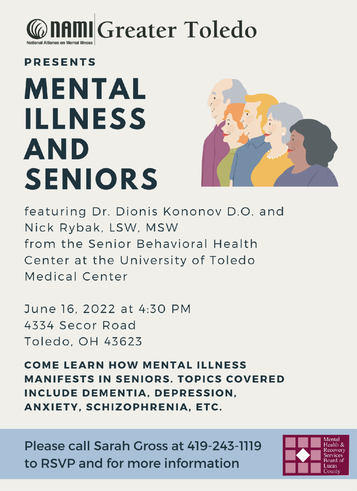Flyer for NAMI Mental Illness and Seniors Event