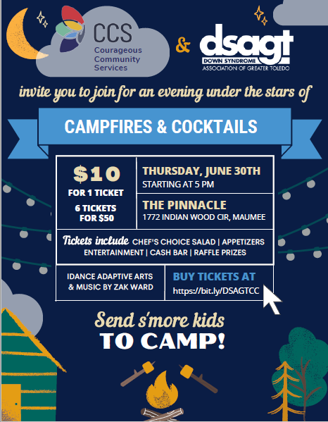 Campfire and Cocktails graphic with event information