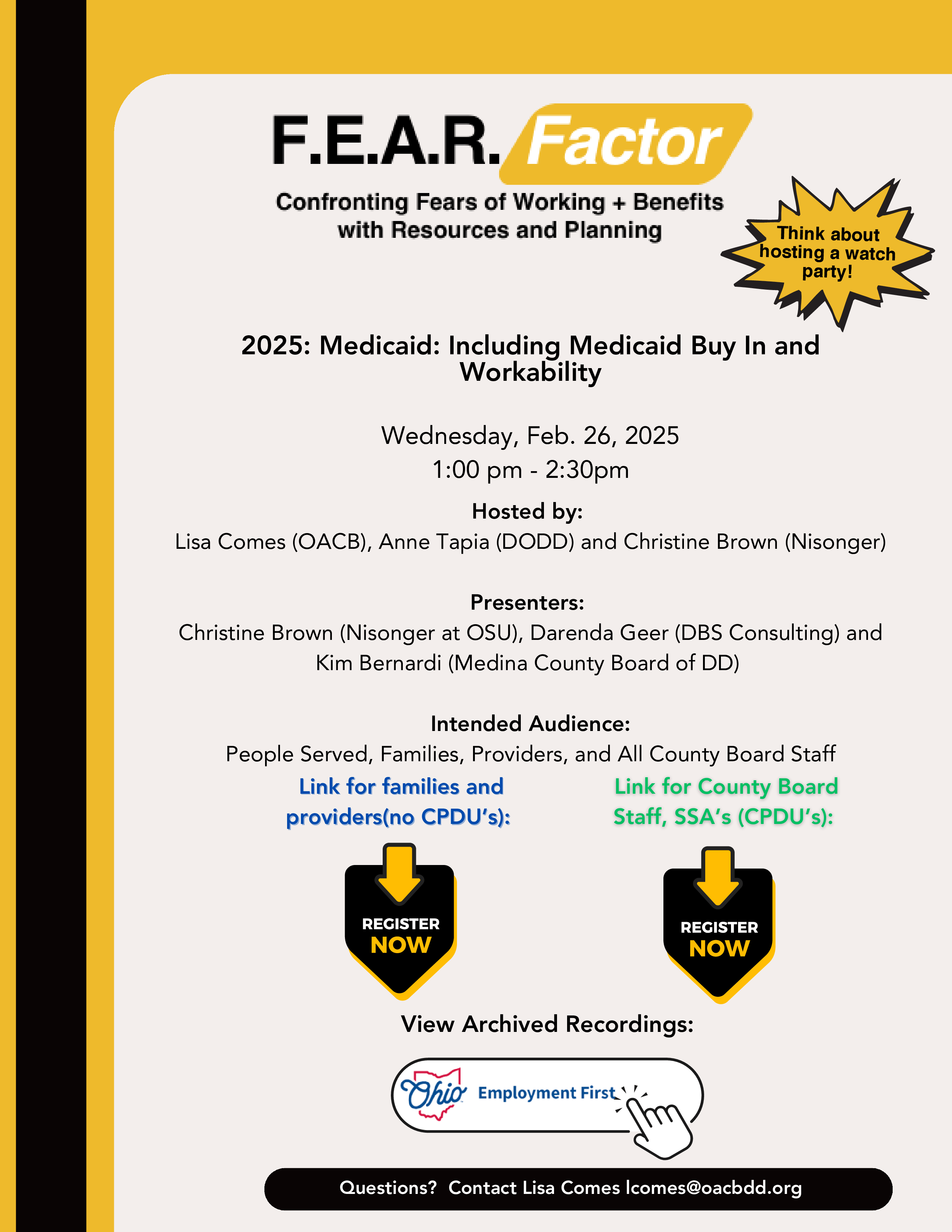 F.E.A.R. Factor flyer: Confronting Fears of Working + Benefits with Resources and Planning