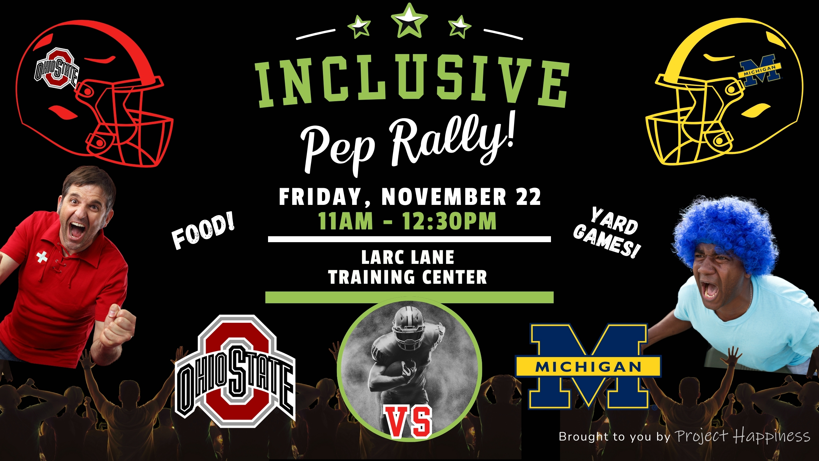 inclusive pep rally flyer with osu and michigan football clipart