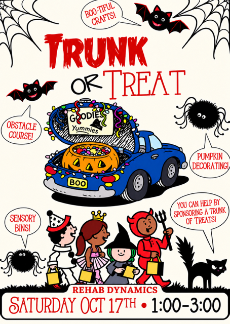 Rehab Dynamics Trunk or Treat flyer with Halloween clipart