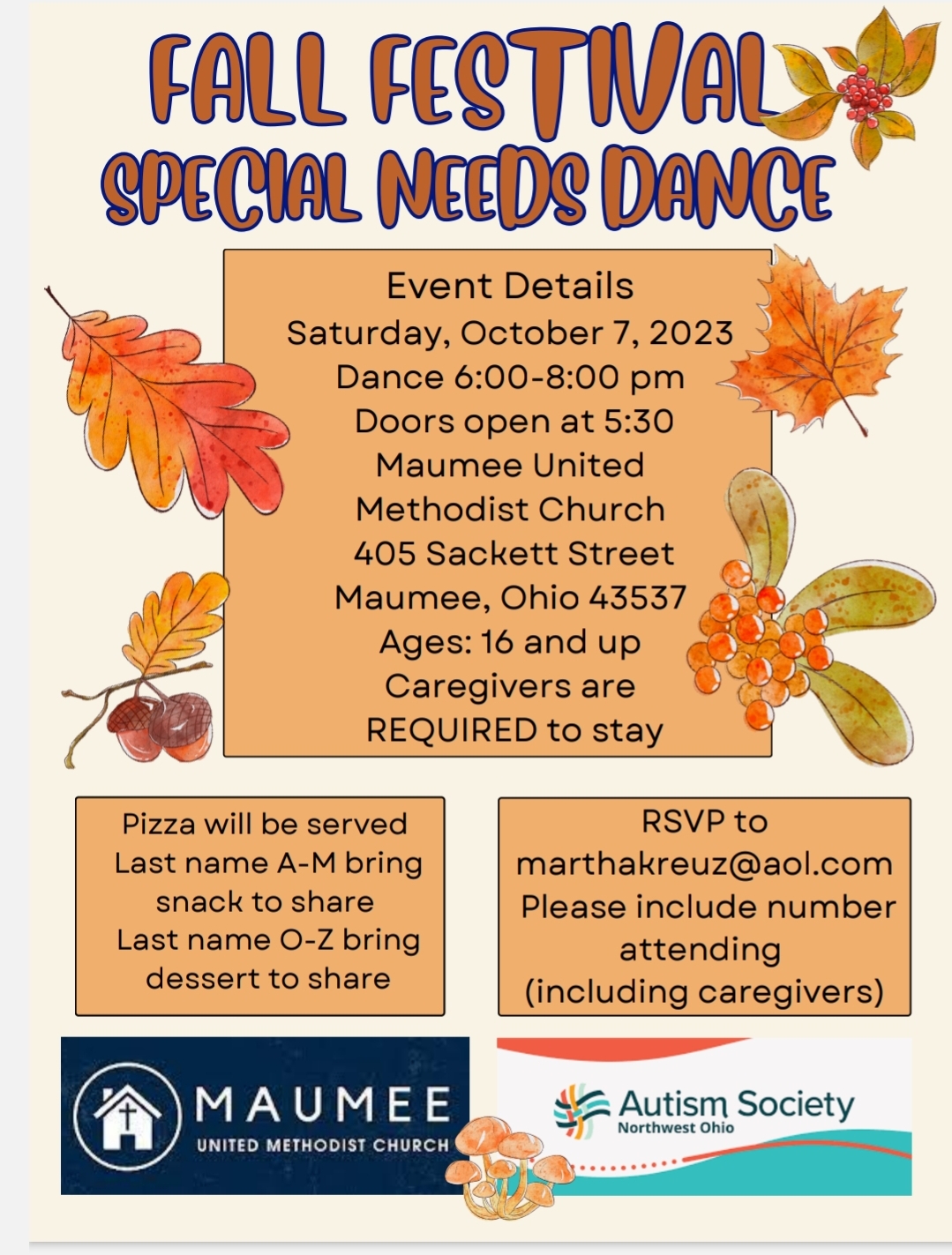 Fall Festival Special Needs Dance flyer