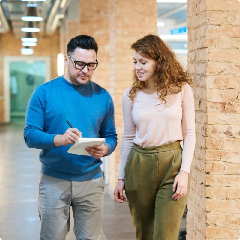 Two people talking