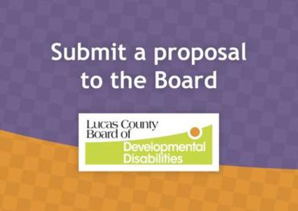 Orang purple graphic featuring the Lucas DD logo and the words "Submit a proposal to the Board"